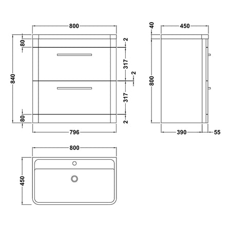 Hudson Reed Solar Floor Standing Double Drawer 800mm Vanity Unit with Polymarble Basin (1 size, 4 colours) - Brand New Bathrooms
