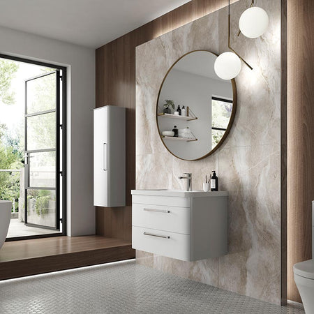 Hudson Reed Solar Wall Hung Double Drawer 600mm Vanity Unit with Ceramic Basin (1 size, 4 colours) - Brand New Bathrooms
