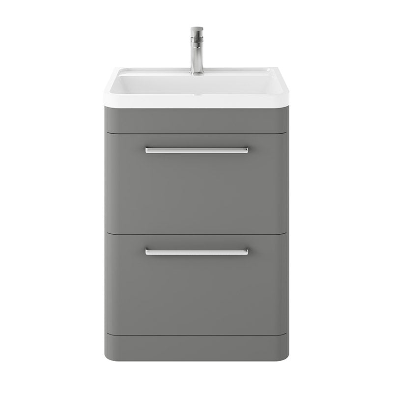 Hudson Reed Solar Floor Standing Double Drawer 600mm Vanity Unit with Polymarble Basin (1 size, 4 colours) - Brand New Bathrooms