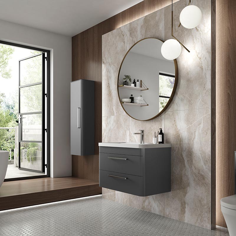 Hudson Reed Solar Wall Hung Double Drawer 600mm Vanity Unit with Ceramic Basin (1 size, 4 colours) - Brand New Bathrooms