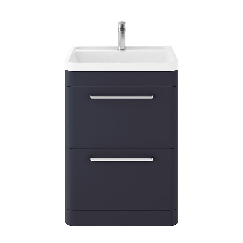Hudson Reed Solar Floor Standing Double Drawer 600mm Vanity Unit with Polymarble Basin (1 size, 4 colours) - Brand New Bathrooms