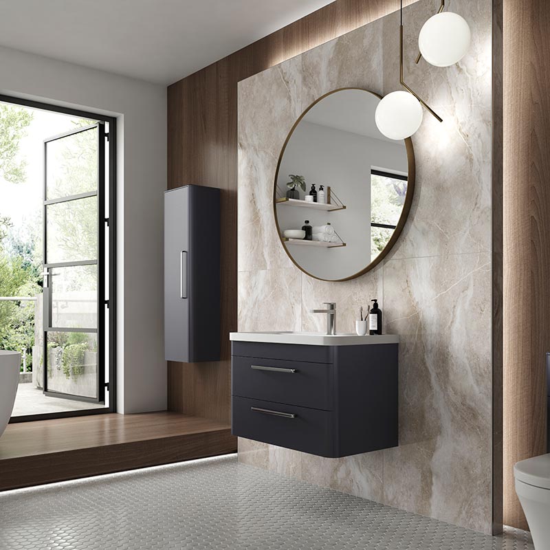 Hudson Reed Solar Wall Hung Double Drawer 800mm Vanity Unit with Polymarble Basin (1 size, 4 colours) - Brand New Bathrooms