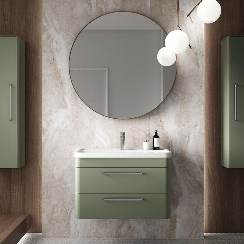 Hudson Reed Solar Wall Hung Double Drawer 800mm Vanity Unit with Ceramic Basin (1 size, 4 colours) - Brand New Bathrooms