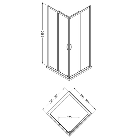 Nuie Ella Corner Entry Shower Enclosure (2 sizes, Chrome) - Brand New Bathrooms