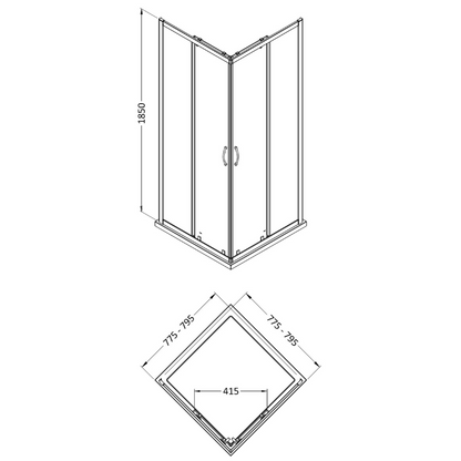 Nuie Ella Corner Entry Shower Enclosure (2 sizes, Chrome) - Brand New Bathrooms