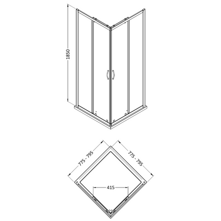 Nuie Ella Corner Entry Shower Enclosure (2 sizes, Chrome) - Brand New Bathrooms