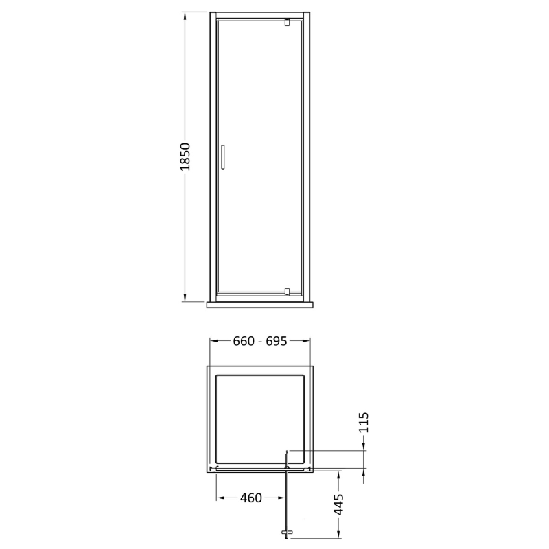 Nuie Ella Pivot Shower Door (4 sizes, Chrome) - Brand New Bathrooms