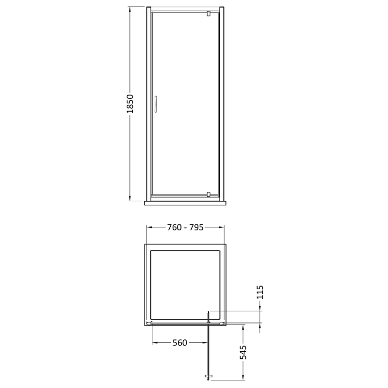 Nuie Ella Pivot Shower Door (4 sizes, Chrome) - Brand New Bathrooms