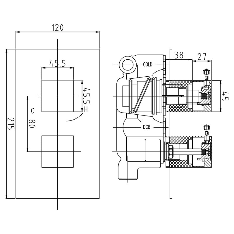 Hudson Reed Lennox Twin Thermostatic Shower Valve (2 styles, Chrome) - Brandnew Bathroom