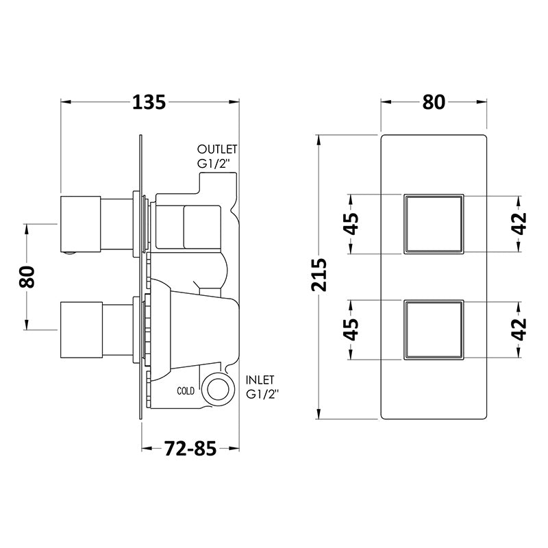 Hudson Reed Square Valves Twin Valve (2 styles, Chrome) - Brandnew Bathroom