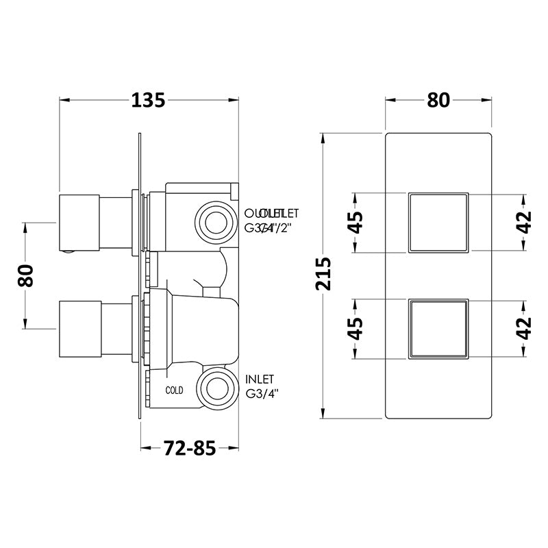 Hudson Reed Square Valves Twin Valve (2 styles, Chrome) - Brandnew Bathroom