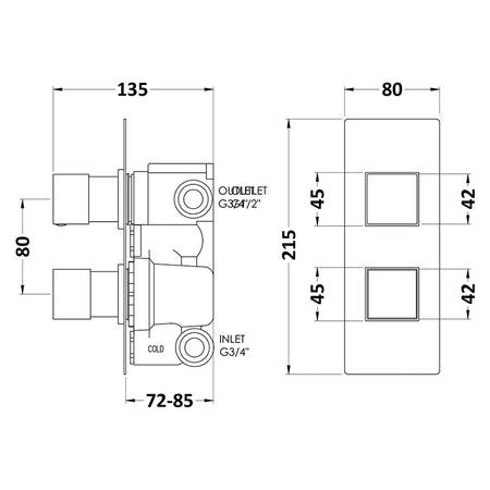 Hudson Reed Square Valves Twin Valve (2 styles, Chrome) - Brandnew Bathroom