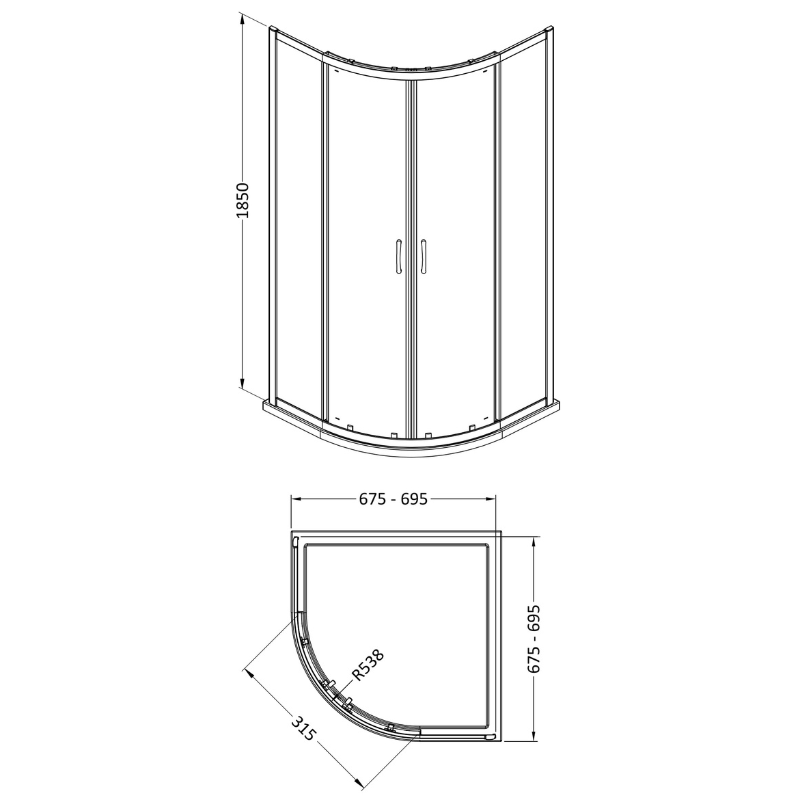 Nuie Ella Quadrant Shower Enclosure (3 sizes, Chrome) - Brand New Bathrooms