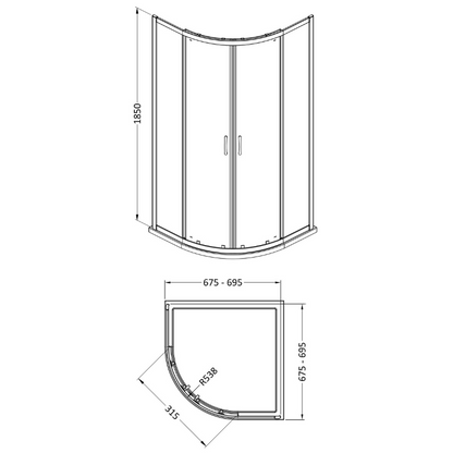Nuie Ella Quadrant Shower Enclosure (3 sizes, Chrome) - Brand New Bathrooms