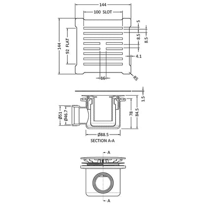 Nuie Square Shower Waste Chrome Top (1 sizes, 3 Colours) - Brandnew Bathroom