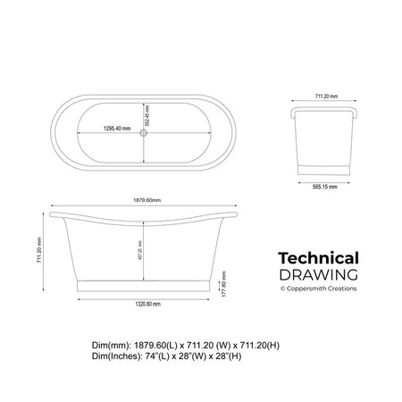 Coppersmith Creations Straight Base Large Copper Bathtub (1 size, Shiny Polished Copper) - Brand New Bathrooms