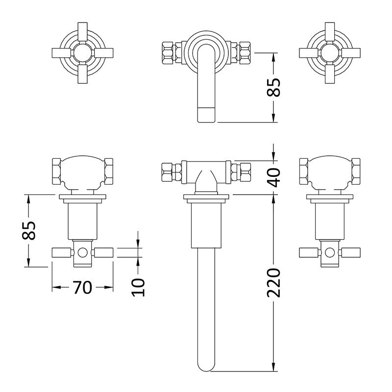 Hudson Reed Tec Crosshead Wall Mounted Basin Mixer (1 size, 3 colours) - Brand New Bathrooms