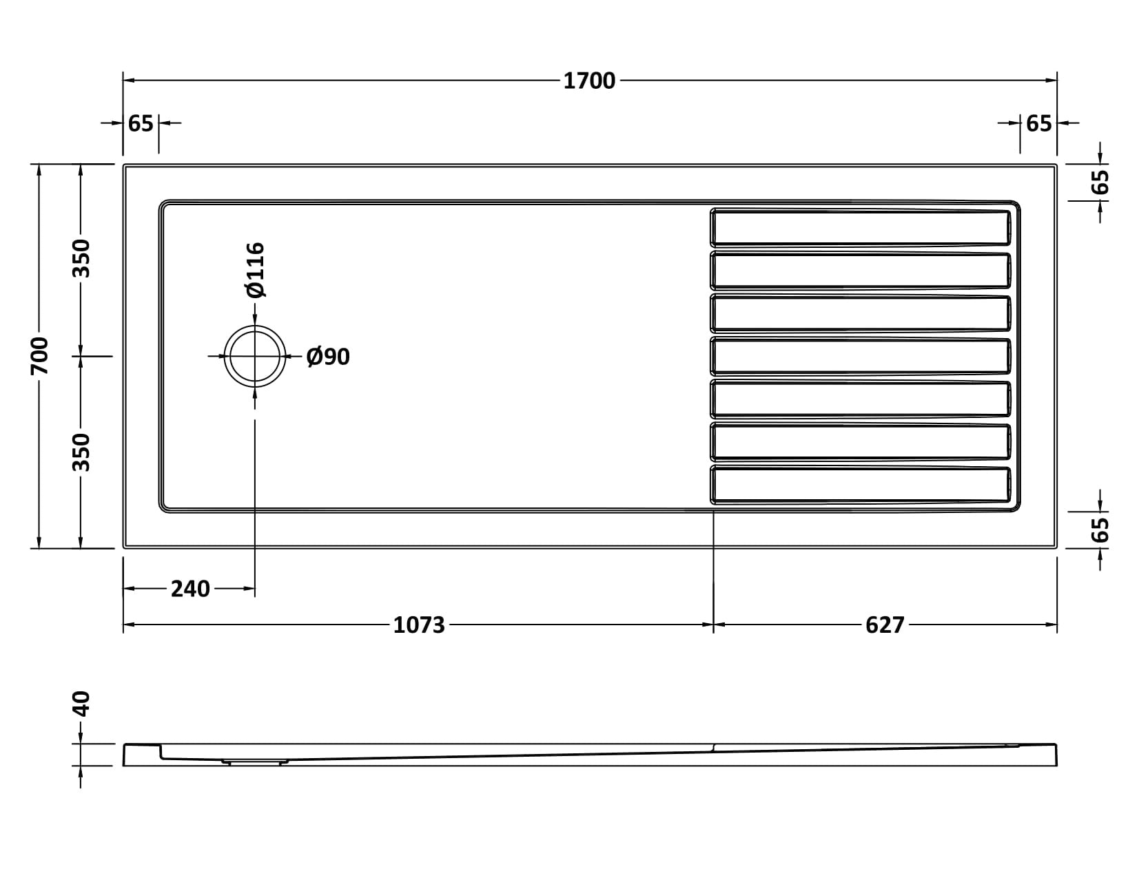 Nuie Rectangular Walk-In Slimline Shower Tray (5 sizes, Grey) - Brand New Bathrooms