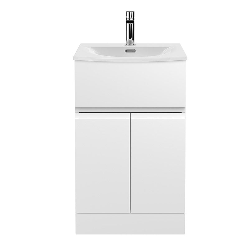 Hudson Reed Urban Floor Standing Double Door/Single Drawer 500mm Unit and Curved Ceramic Basin (1 size, 5 colours) - Brand New Bathrooms