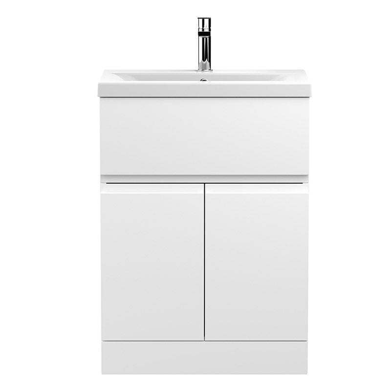 Hudson Reed Urban Floor Standing Double Door/Single Drawer 600mm Unit and Mid-Edge Ceramic Basin (1 size, 5 colours) - Brand New Bathrooms