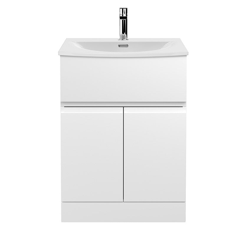 Hudson Reed Urban Floor Standing Double Door Single Drawer 600mm Vanity Unit with Curved Ceramic Basin (1 size, 5 colours) - Brand New Bathrooms