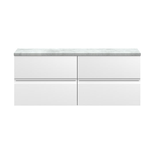 Hudson Reed Urban Wall Hung Four Drawer 1200mm Unit & Laminate Bellato Grey Worktop (1 size, 5 colours) - Brand New Bathrooms