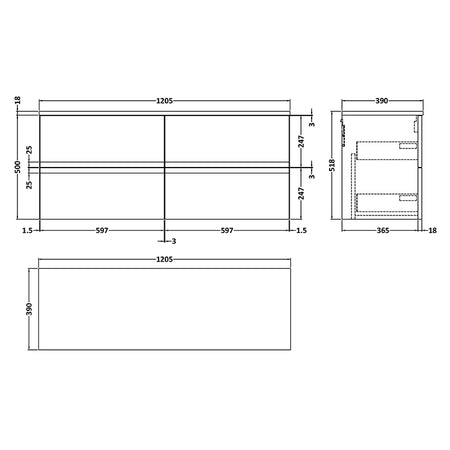 Hudson Reed Urban Wall Hung Four Drawer 1200mm Unit & Matching Worktop (1 size, 5 colours) - Brand New Bathrooms