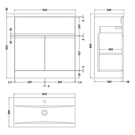 Hudson Reed Urban Floor Standing Double Door Single Drawer 800mm Vanity Unit with Ceramic Mid-Edge Basin (1 size, 5 colours) - Brand New Bathrooms