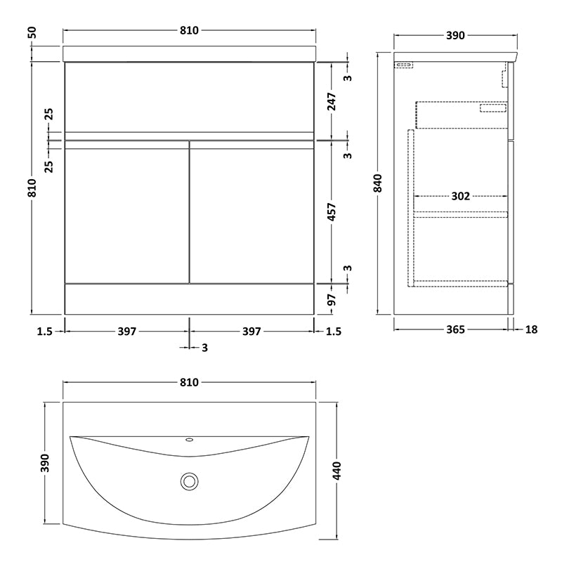 Hudson Reed Urban Floor Standing Double Door 800mm Vanity Unit with Curved Ceramic Basin (1 size, 5 colours) - Brand New Bathrooms