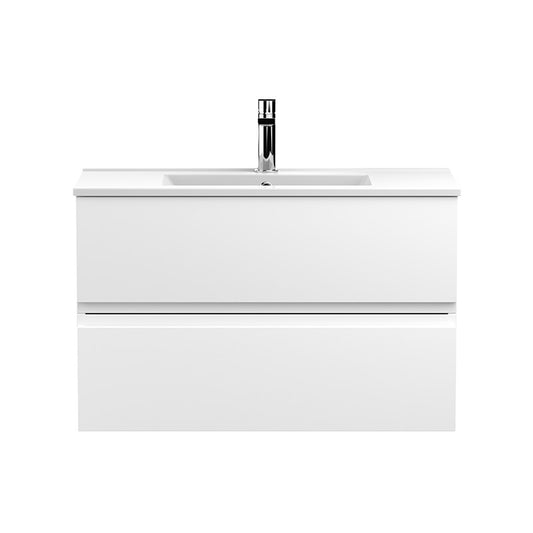 Hudson Reed Urban Wall Hung Double Drawer 800mm Unit & Minimalist Ceramic Basin (1 size, 5 colours) - Brand New Bathrooms
