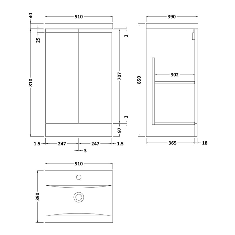 Hudson Reed Urban Floor Standing Double Door 500mm Vanity Unit with Mid-Edge Ceramic Basin (1 size, 5 colours) - Brand New Bathrooms