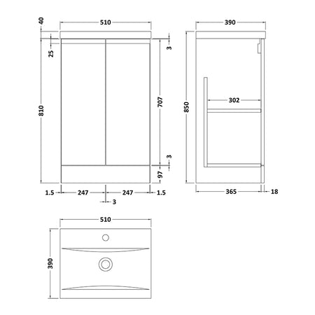 Hudson Reed Urban Floor Standing Double Door 500mm Vanity Unit with Mid-Edge Ceramic Basin (1 size, 5 colours) - Brand New Bathrooms