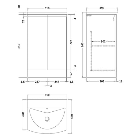 Hudson Reed Urban Floor Standing Double Door 500mm Vanity Unit & Curved Ceramic Basin (1 size, 5 colours) - Brand New Bathrooms