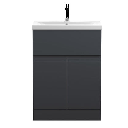 Hudson Reed Urban Floor Standing Double Door/Single Drawer 600mm Unit and Mid-Edge Ceramic Basin (1 size, 5 colours) - Brand New Bathrooms