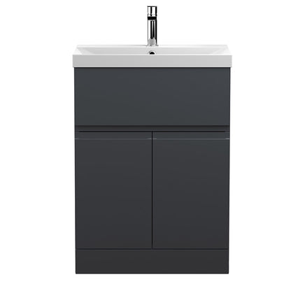 Hudson Reed Urban Floor Standing Double Door/Single Drawer 600mm Unit and Thin-Edge Ceramic Basin (1 size, 5 colours) - Brand New Bathrooms