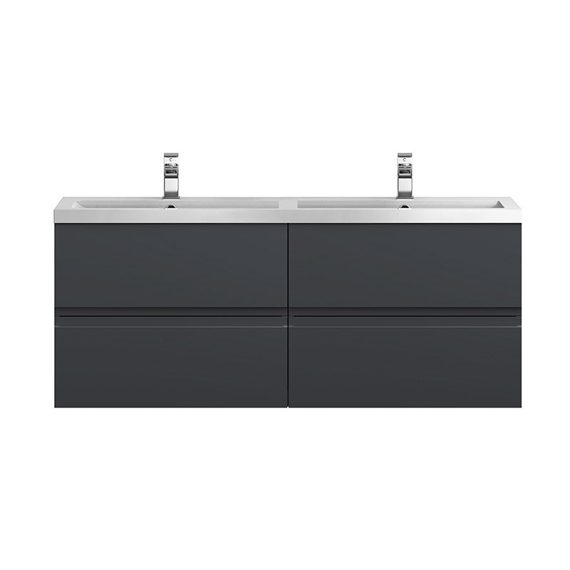 Hudson Reed Urban Wall Hung Four Drawer 1200mm Vanity & Double Polymarble Basin (1 size, 5 colours) - Brand New Bathrooms