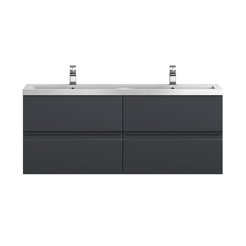 Hudson Reed Urban Wall Hung Four Drawer 1200mm Vanity & Double Polymarble Basin (1 size, 5 colours) - Brand New Bathrooms