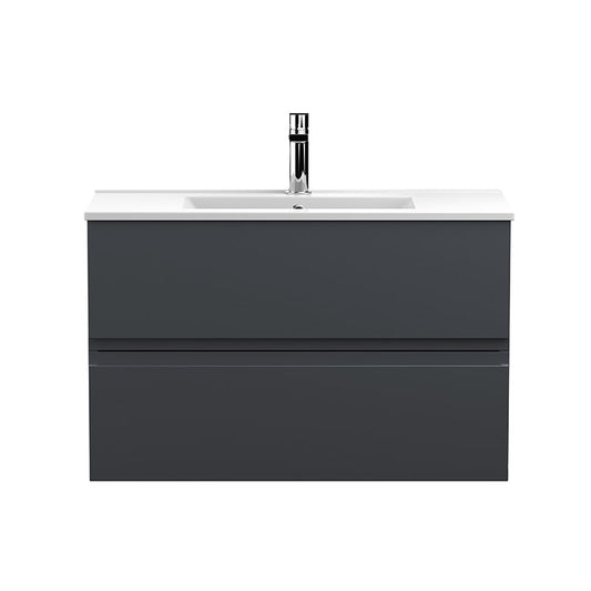 Hudson Reed Urban Wall Hung Double Drawer 800mm Unit & Minimalist Ceramic Basin (1 size, 5 colours) - Brand New Bathrooms