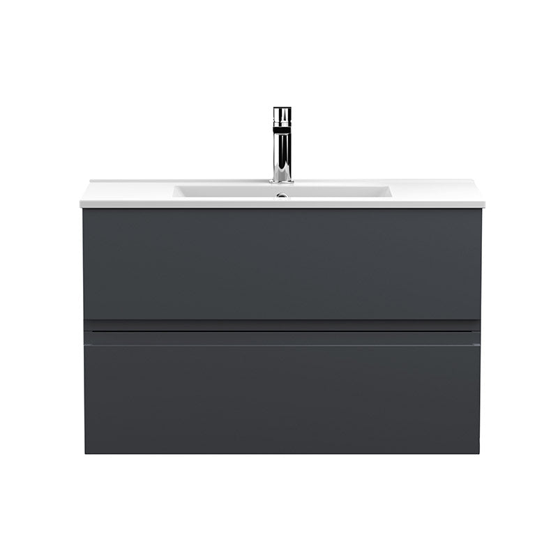 Hudson Reed Urban Wall Hung Double Drawer 800mm Unit & Minimalist Ceramic Basin (1 size, 5 colours) - Brand New Bathrooms