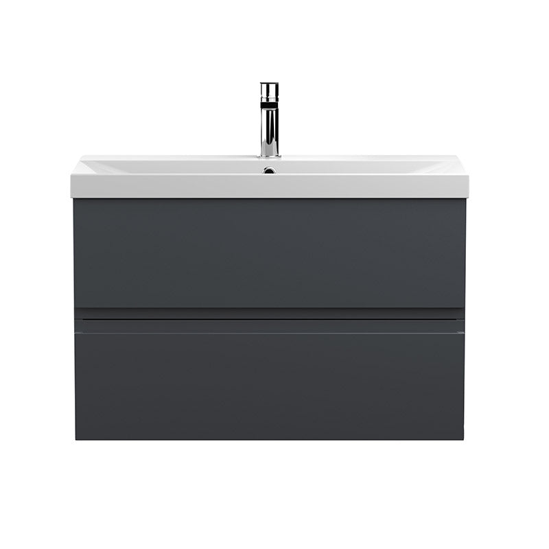Hudson Reed Urban Wall Hung Double Drawer 800mm Vanity Unit with Thin-Edge Ceramic Basin (1 size, 5 colours) - Brand New Bathrooms