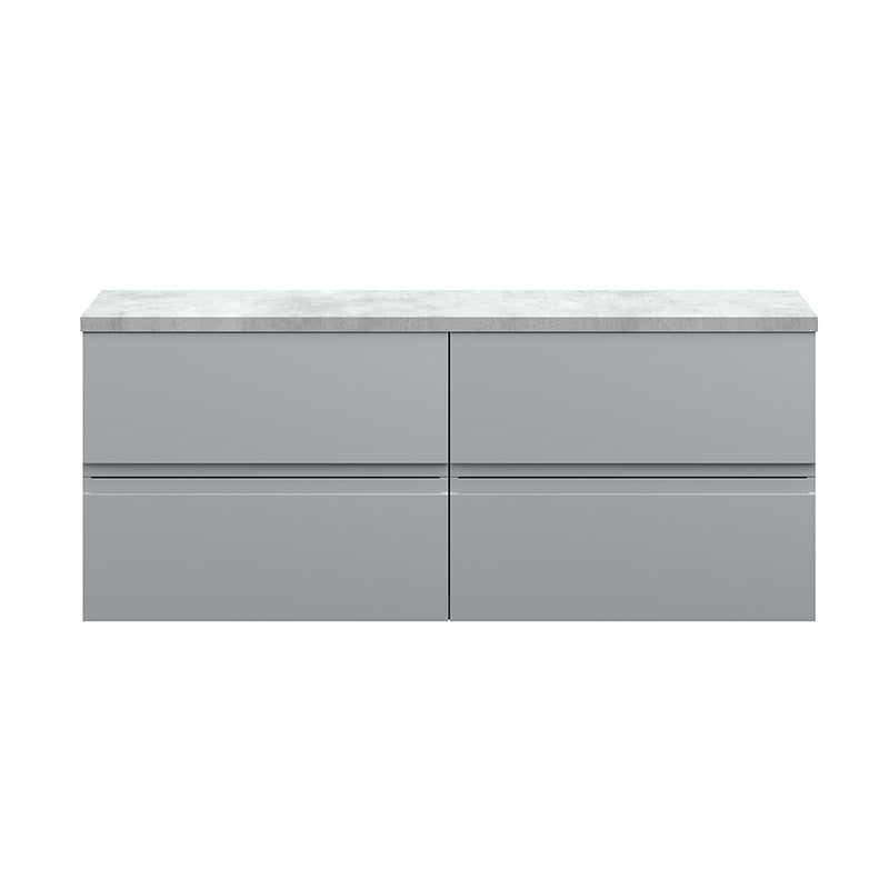 Hudson Reed Urban Wall Hung Four Drawer 1200mm Unit & Laminate Bellato Grey Worktop (1 size, 5 colours) - Brand New Bathrooms