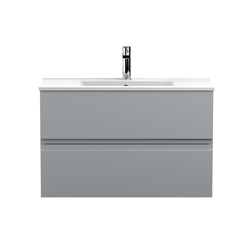 Hudson Reed Urban Wall Hung Double Drawer 800mm Unit & Minimalist Ceramic Basin (1 size, 5 colours) - Brand New Bathrooms