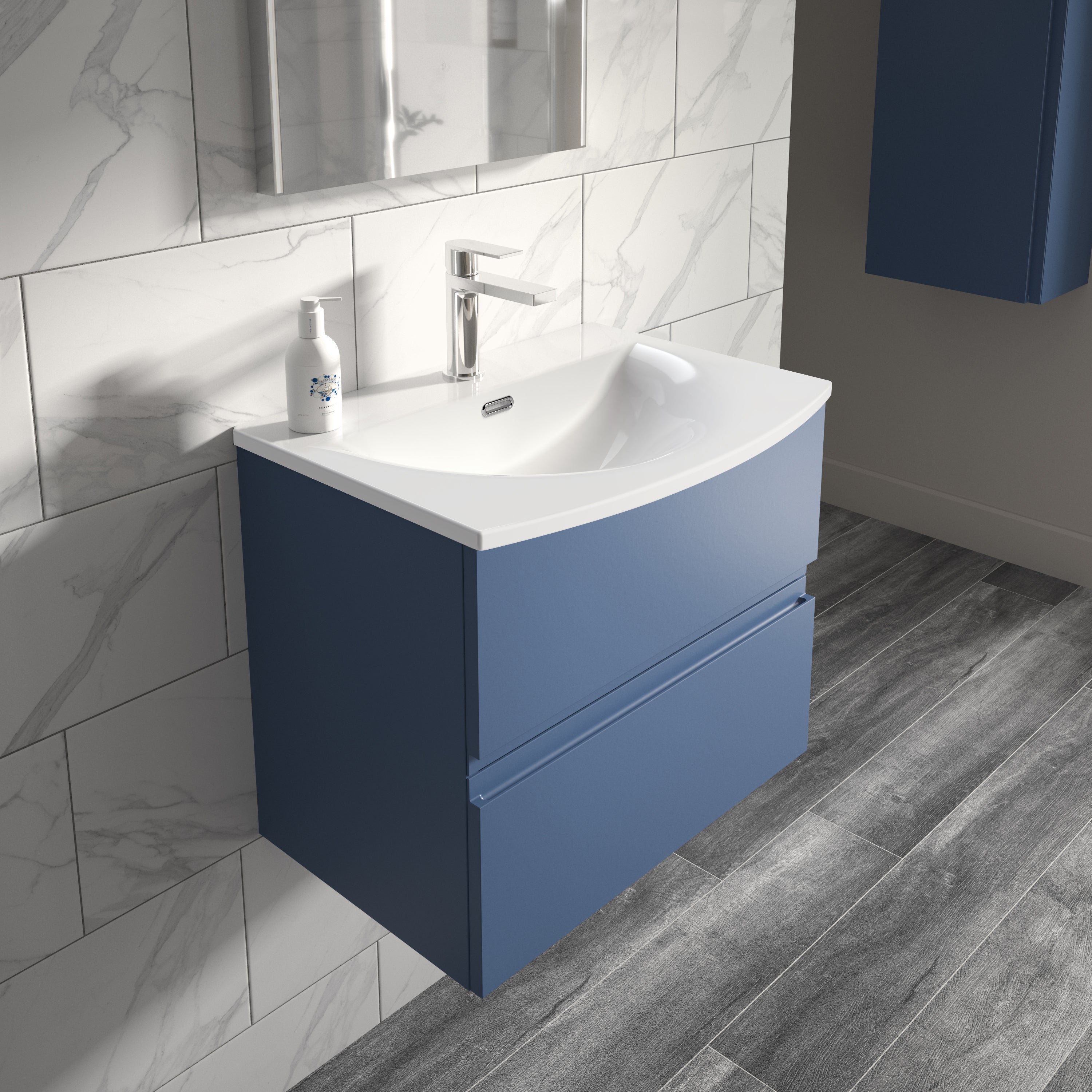 Hudson Reed Urban Wall Hung Double Drawer 600mm Vanity Unit & Curved Ceramic Basin (1 size, 5 colours) - Brand New Bathrooms