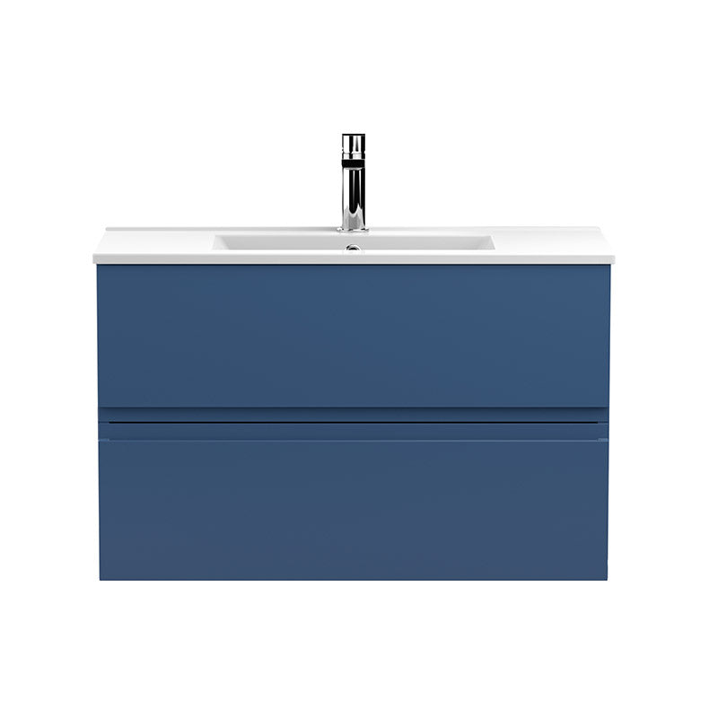 Hudson Reed Urban Wall Hung Double Drawer 800mm Unit & Minimalist Ceramic Basin (1 size, 5 colours) - Brand New Bathrooms