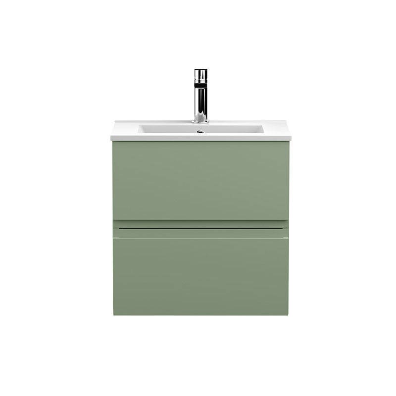 Hudson Reed Wall Hung Double Drawer 500mm Vanity Unit & Ceramic Minimalist Basin (1 size, 5 colours) - Brand New Bathrooms