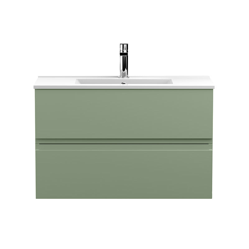 Hudson Reed Urban Wall Hung Double Drawer 800mm Unit & Minimalist Ceramic Basin (1 size, 5 colours) - Brand New Bathrooms