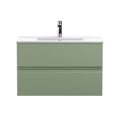 Hudson Reed Urban Wall Hung Double Drawer 800mm Unit & Minimalist Ceramic Basin (1 size, 5 colours) - Brand New Bathrooms