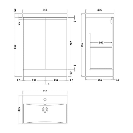 Hudson Reed Urban Floor Standing Double Door 600mm Vanity Unit & Thin-Edge Ceramic Basin (1 size, 5 colours) - Brand New Bathrooms