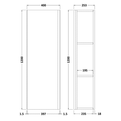 Hudson Reed Urban Wall Hung Single Door 1200mm Tall Boy Unit (1 size, 5 colours) - Brand New Bathrooms