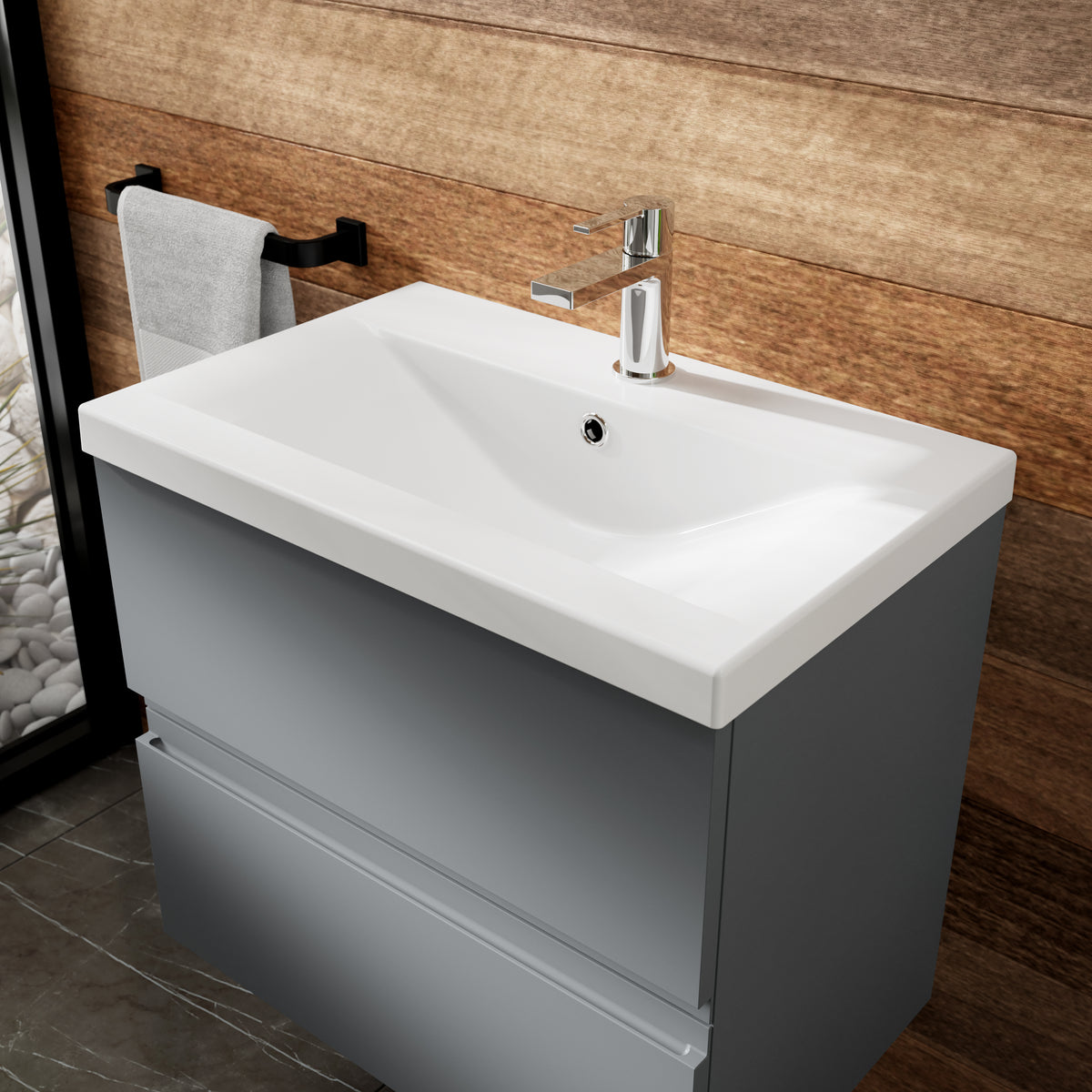 Hudson Reed Urban Wall Hung Double Drawer 800mm Vanity Unit with Mid-Edge Ceramic Basin (1 size, 5 colours) - Brand New Bathrooms